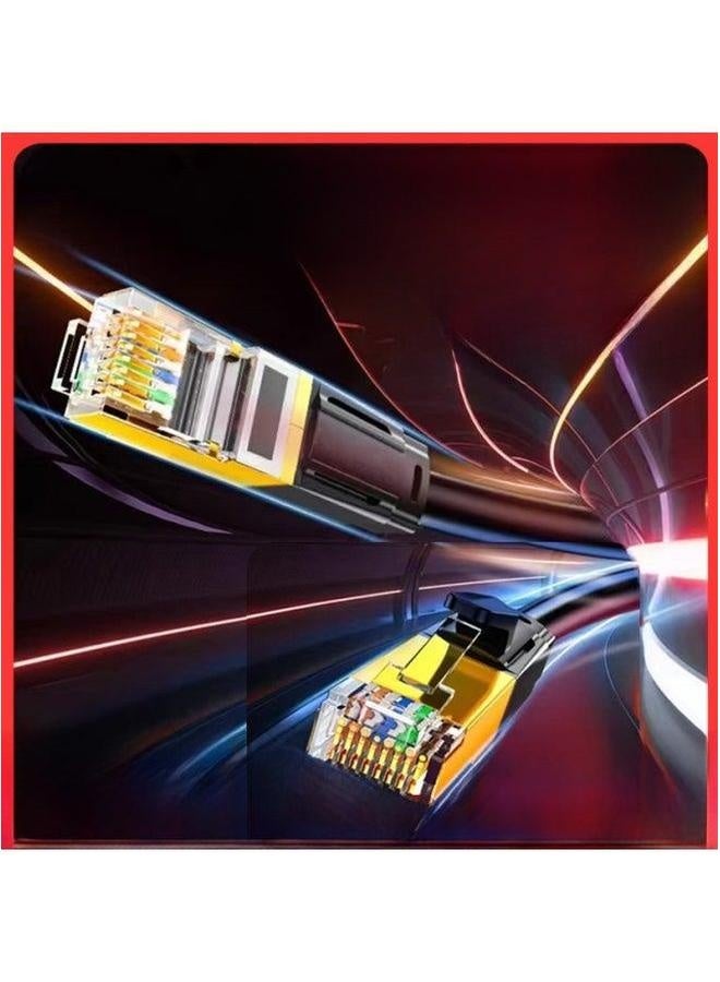 Flat Eight-class Finished Network Cable Pure Copper Double Shielded For Home Use High-speed Gigabit Network-Color:Class 8 10 Trillion White * Round Wire Shield-Line Length:15 M - Image 2