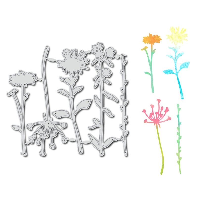 Arbuya 5pcsLot Wildflowers Silhouette Metal Die Cuts Dandelion Daisy Flower Stem Cutting Dies Stencil Template for Cards Making DIY Paper Crafting Scrapbooking