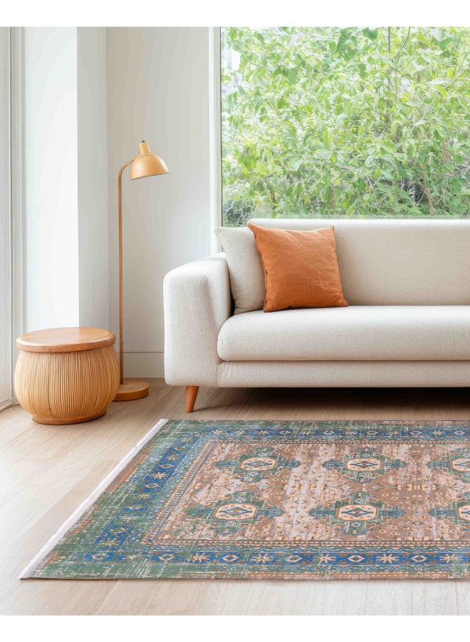 Almas Kavir Carpet Carpet Woven Rug in Soft Texture | Vintage Aztex Design - Green, Blue & Grey | Size - 200x300 cm (6.5x10 ft) | For Living space , Master Bedroom, Dinning room & Large office space - Image 1