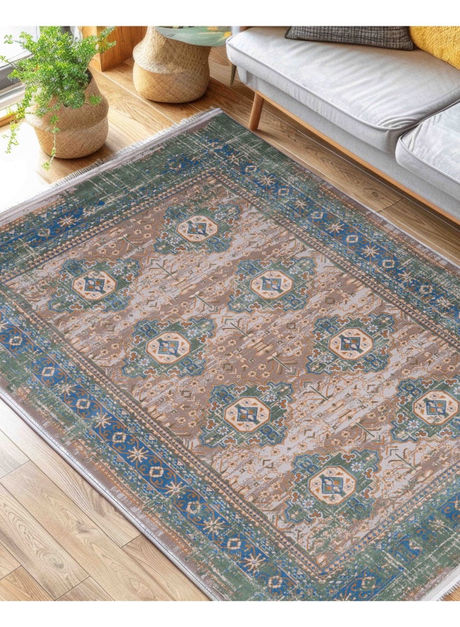 Almas Kavir Carpet Carpet Woven Rug in Soft Texture | Vintage Aztex Design - Green, Blue & Grey | Size - 200x300 cm (6.5x10 ft) | For Living space , Master Bedroom, Dinning room & Large office space - Image 2
