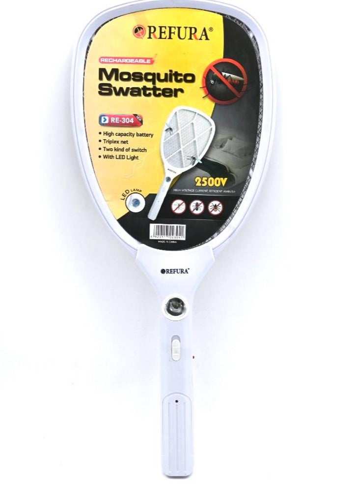 REFURA Rechargeable Mosquito Swatter with LED Light 2500V White RE-304  - Image 1