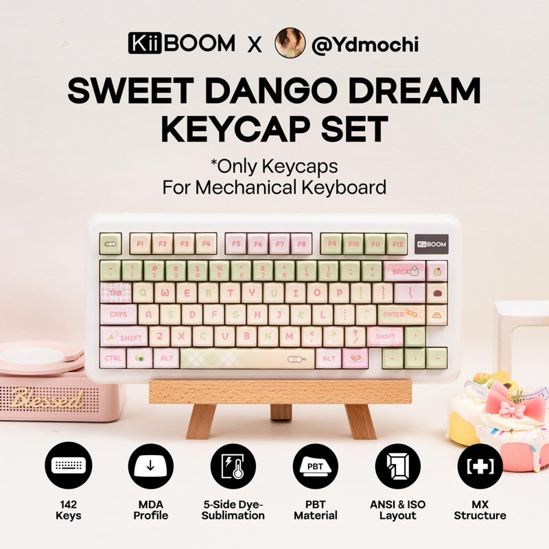 KiiBOOM x Ydmochi Sweet Dango Dream Keycap Set, 142 Keys MDA Profile PBT Keycaps for Mechanical Keyboard, Compatible with ANSI/ISO, 60%, 65%, 75%, TKL, Full-Sized Layout - Image 2