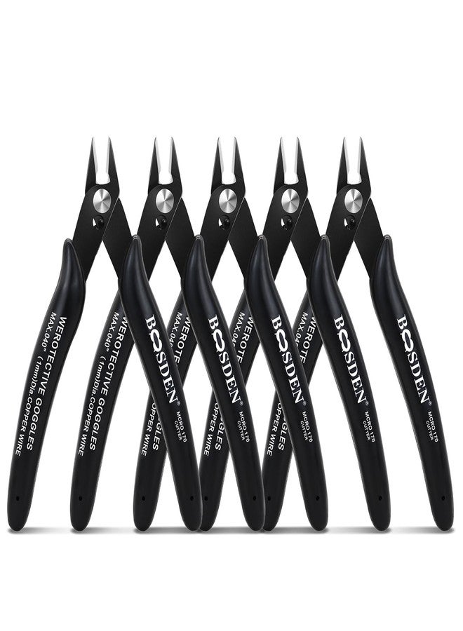 BOOSDEN Flush Cut Pliers, 5 Pack, 5 Inch Small Wire Cutters, BOOSDEN 170 Wire Cutters Flush Cutter Pliers, Micro Cutter for Crafts, Models, Zip Ties Snips, Nippers, Electronic - Image 1