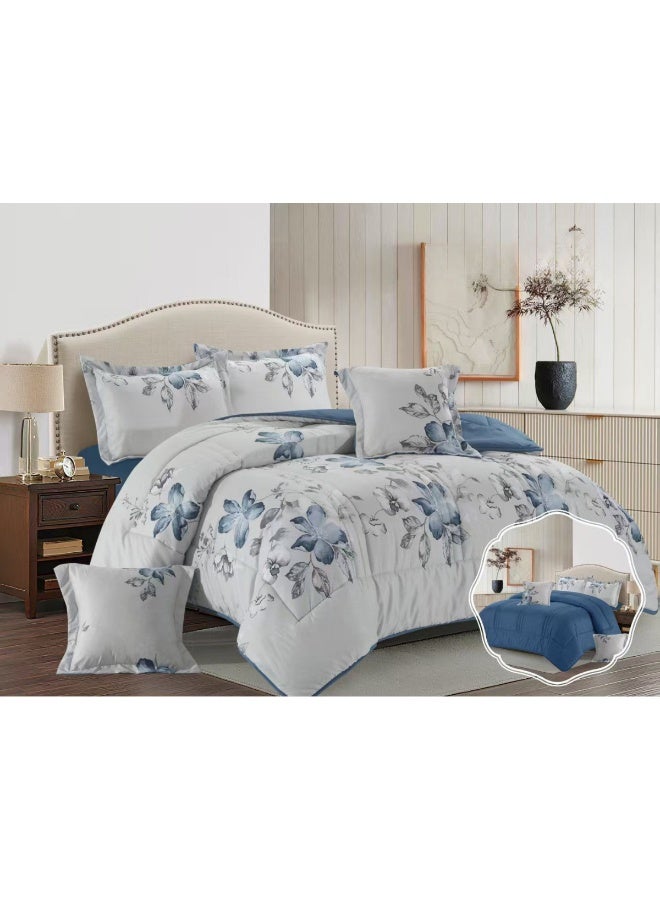 بلو سكاي مفرش سرير نفرين فندقي فاخر – طقم لحاف بحشوة 6 قطع – طقم مفارش يتكون من مفرش  بحشوة وشرشف مطاطي و 2 كيس مخدة و 2 كيس وسادة مربعة – طقم نوم ناعم ومريح - مقاس المفرش 260X240 سم - Image 1