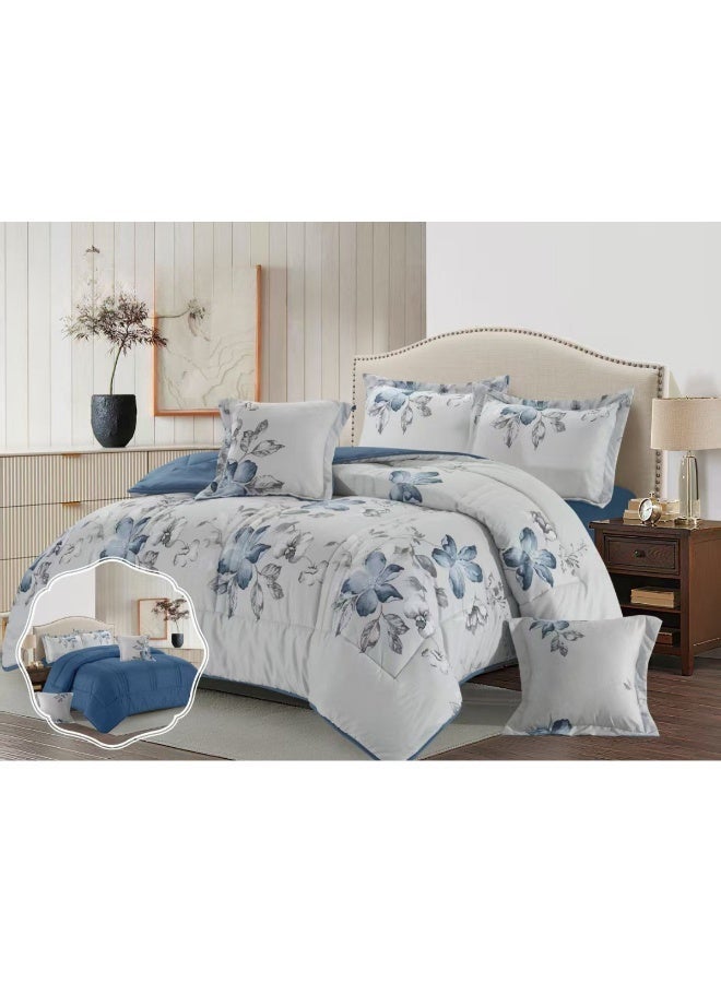 بلو سكاي مفرش سرير نفرين فندقي فاخر – طقم لحاف بحشوة 6 قطع – طقم مفارش يتكون من مفرش  بحشوة وشرشف مطاطي و 2 كيس مخدة و 2 كيس وسادة مربعة – طقم نوم ناعم ومريح - مقاس المفرش 260X240 سم - Image 3