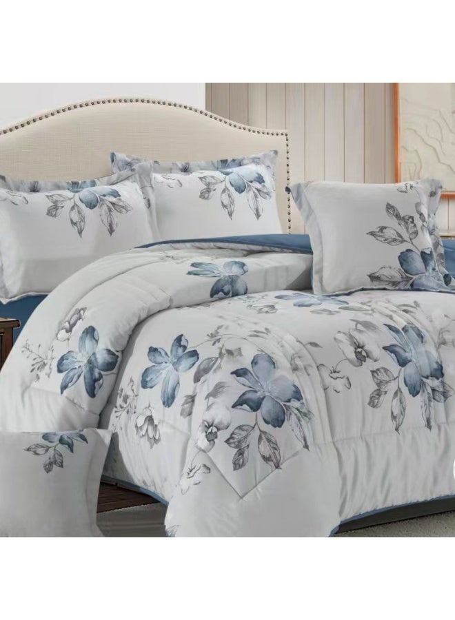 بلو سكاي مفرش سرير نفرين فندقي فاخر – طقم لحاف بحشوة 6 قطع – طقم مفارش يتكون من مفرش  بحشوة وشرشف مطاطي و 2 كيس مخدة و 2 كيس وسادة مربعة – طقم نوم ناعم ومريح - مقاس المفرش 260X240 سم - Image 4