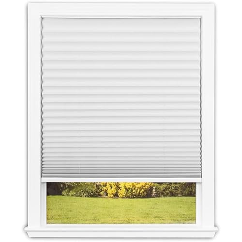 Redi Shade No Tools Easy Lift TrimatHome Cordless Pleated Light Filtering Fabric Shade White 36 W x 64 L Fits windows 19 36