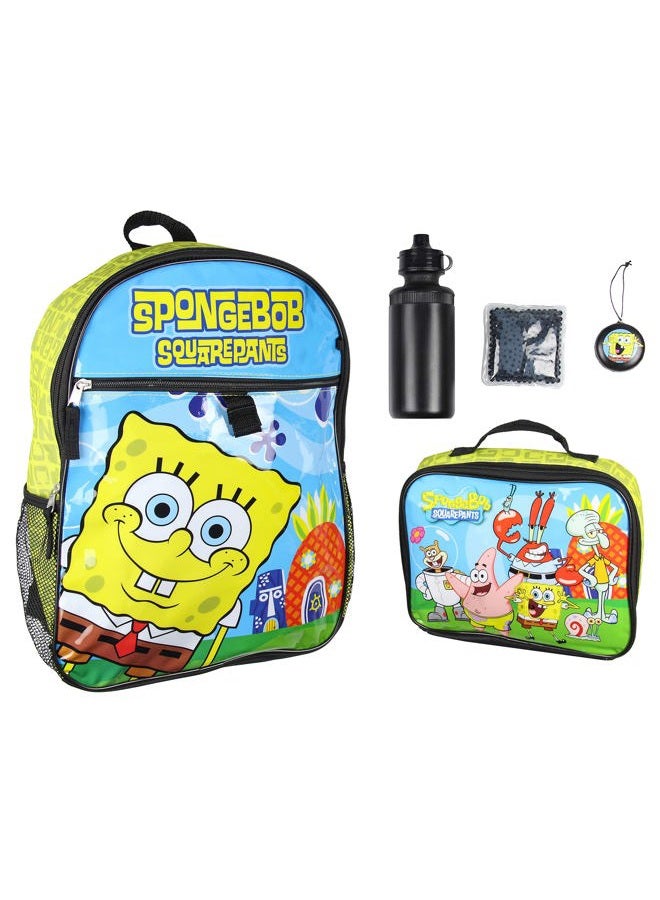 INTIMO Nickelodeon SpongeBob SquarePants Characters Squidward Patrick Mr. Krabs Sandy Plankton 5 PC Backpack Lunch box Water Bottle Set - Image 1