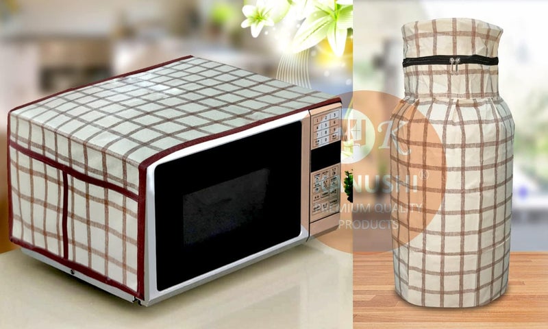 KANUSHI Industries® Washable Cotton 1 Pcs Lpg Gas Cylinder Cover + 1 Pcs Microwave/Oven Cover (CYL+MICRO-NW-NEW-03) - Image 1