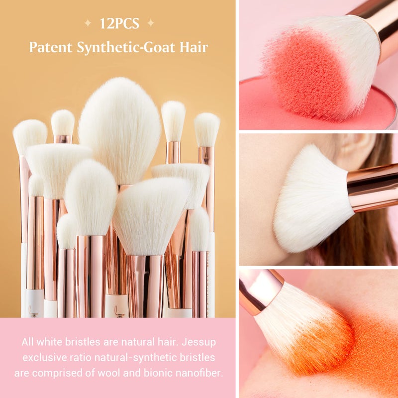 Jessup Brand 25pcs Professional Makeup Brush set Beauty Cosmetic Foundation Power Blushes eyelashes Lipstick Natural-Synthetic Hair Brushes set (Pearl White/Rose Gold) - Image 4
