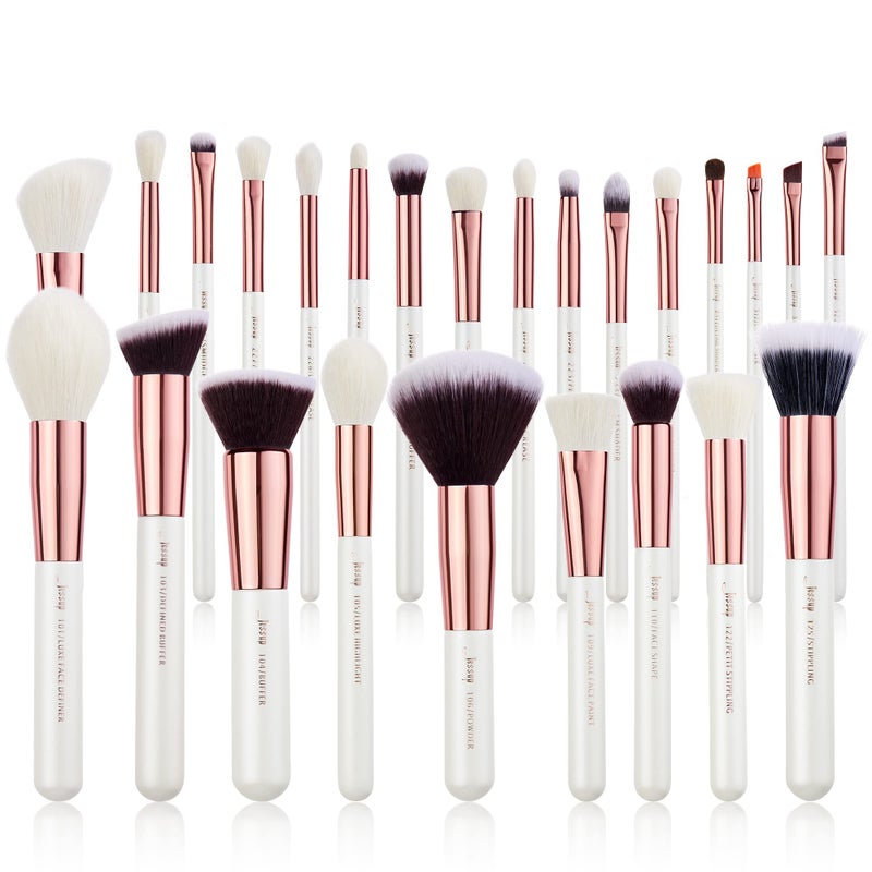 Jessup Brand 25pcs Professional Makeup Brush set Beauty Cosmetic Foundation Power Blushes eyelashes Lipstick Natural-Synthetic Hair Brushes set (Pearl White/Rose Gold) - Image 1