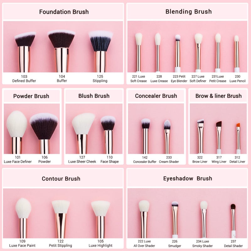 Jessup Brand 25pcs Professional Makeup Brush set Beauty Cosmetic Foundation Power Blushes eyelashes Lipstick Natural-Synthetic Hair Brushes set (Pearl White/Rose Gold) - Image 2