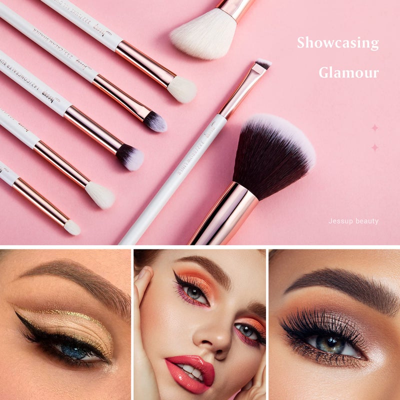 Jessup Brand 25pcs Professional Makeup Brush set Beauty Cosmetic Foundation Power Blushes eyelashes Lipstick Natural-Synthetic Hair Brushes set (Pearl White/Rose Gold) - Image 3