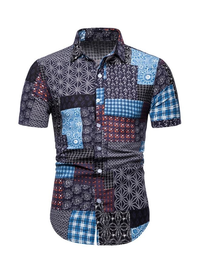 NIBEMINENT Floral Printed Short Sleeves Shirt Blue/White