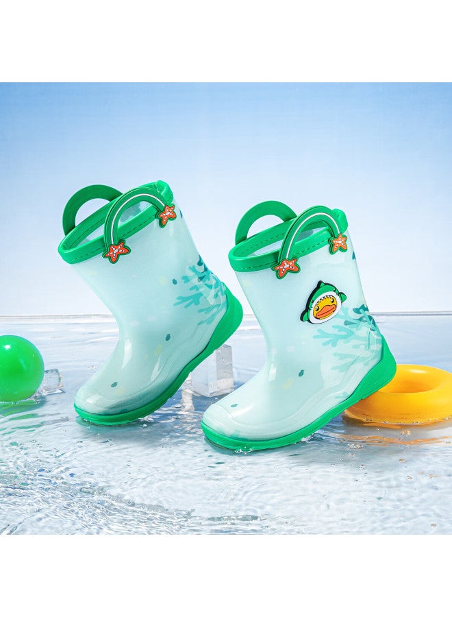 B.duck Kids Yellow Duck Children's Rain Shoes Girls Cartoon Waterproof Shoes Boys Waterproof Rubber Shoes Baby Rain Boots 5913 Green Size 22