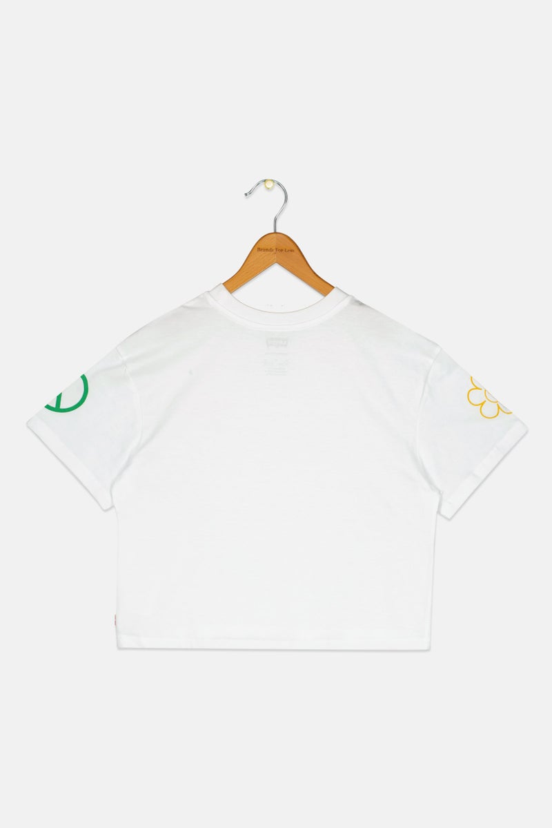 Levi's Kids Girl Embroidered Logo Short Sleeve T-Shirt, White - Image 3