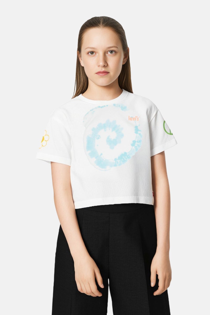 Levi's Kids Girl Embroidered Logo Short Sleeve T-Shirt, White - Image 1