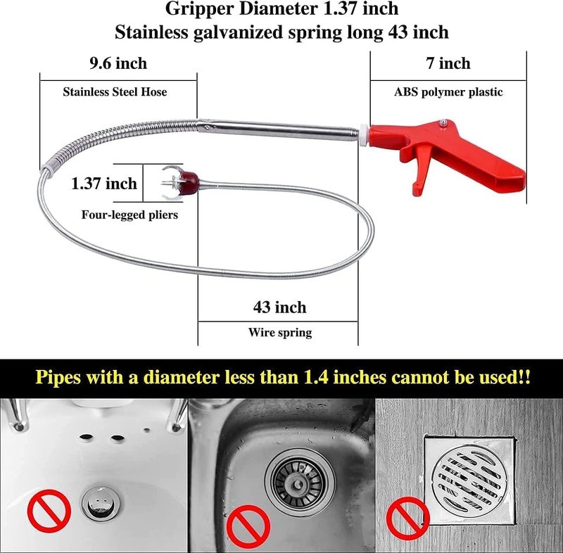 51 Inch Toilet Snake Drain Auger Cleaner Tool, Plumbing Snake for Stainless Steel Telescoping Toilet Auger Grabber Tool with Claw Picker Toilet Snake for Grab/Unclog Block - Image 5
