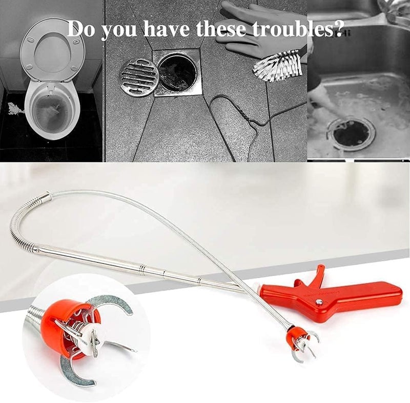 51 Inch Toilet Snake Drain Auger Cleaner Tool, Plumbing Snake for Stainless Steel Telescoping Toilet Auger Grabber Tool with Claw Picker Toilet Snake for Grab/Unclog Block - Image 4