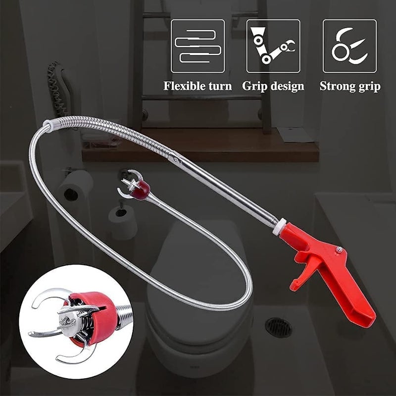 51 Inch Toilet Snake Drain Auger Cleaner Tool, Plumbing Snake for Stainless Steel Telescoping Toilet Auger Grabber Tool with Claw Picker Toilet Snake for Grab/Unclog Block - Image 2