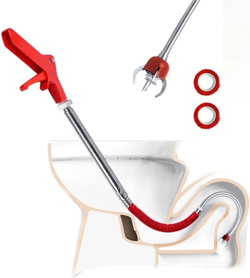 51 Inch Toilet Snake Drain Auger Cleaner Tool, Plumbing Snake for Stainless Steel Telescoping Toilet Auger Grabber Tool with Claw Picker Toilet Snake for Grab/Unclog Block - Image 1