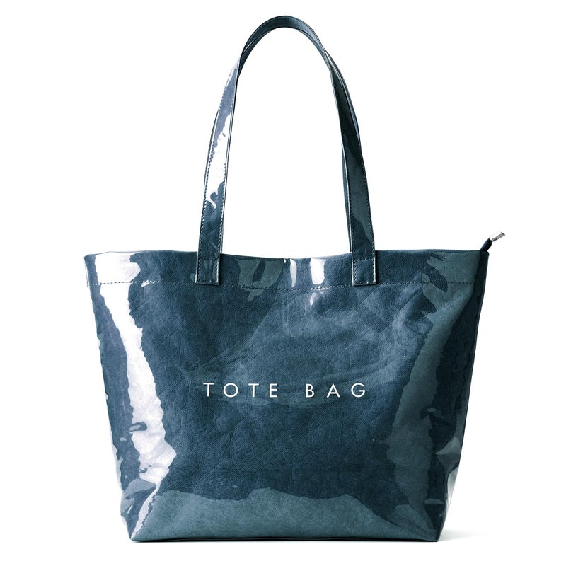 KALIDI PVC Zipper Tote Bag, Kraft Paper Beach Bag Large Hobo Carry All Travel Shopping Handbag Plastic Shoulder Bag (Dark Blue) - Image 1