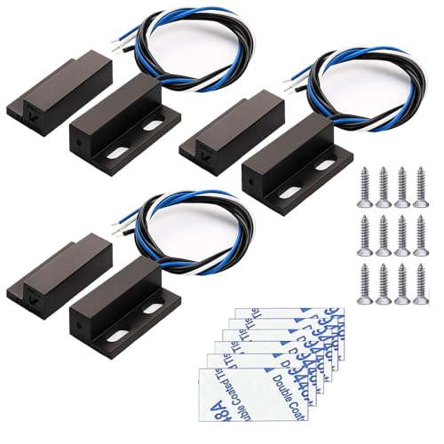 Gebildet 3 Sets NONC Black Magnetic Switch Wiring Recessed Door Sensor Hidden Window Contact Reed Switch for Access Control Replace Alarm System