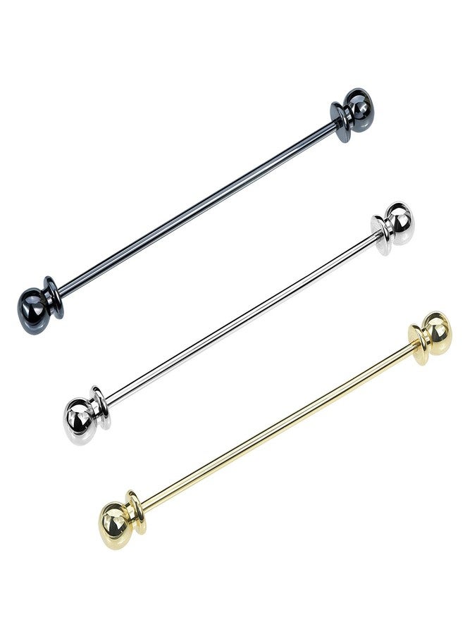VVCome 3PCS Classic Ball Head Brass Shirt Collar Bar Tie Pins Set for Men Wedding Business with Gift Box (Barbell Head) - Image 1