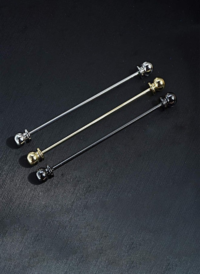 VVCome 3PCS Classic Ball Head Brass Shirt Collar Bar Tie Pins Set for Men Wedding Business with Gift Box (Barbell Head) - Image 2