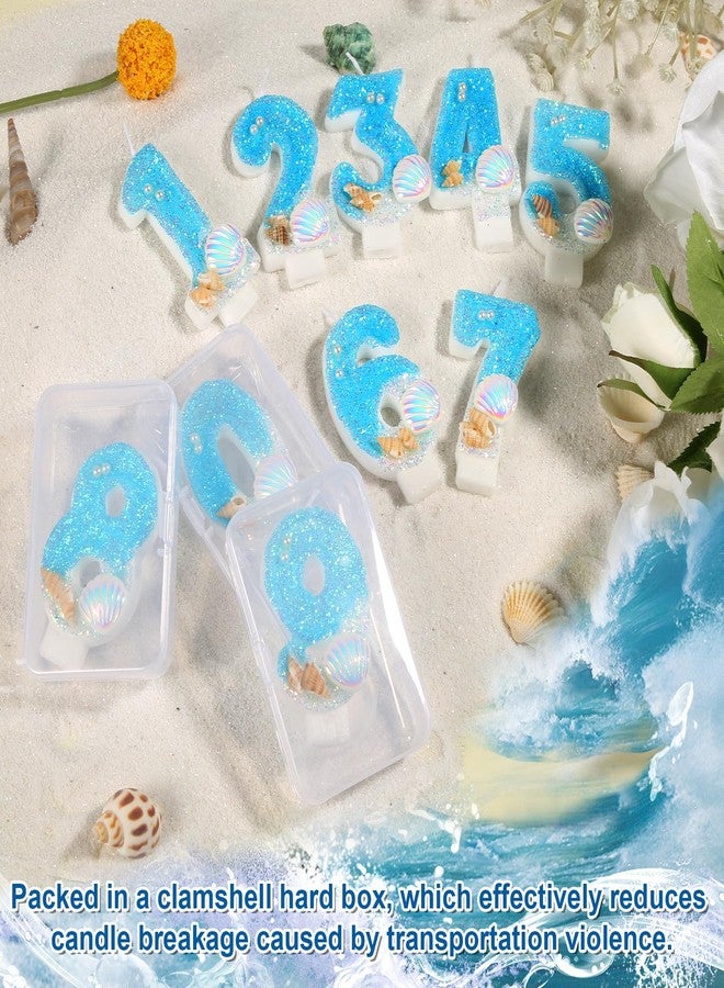 XIHIRCD Blue Number Candle Shell, Blue Birthday Candle Sequin Shell Conch Candle Blue Mermaid Glitter Number Candle for Mermaid Birthday Party Wedding Anniversary Decorations(5) - Image 5