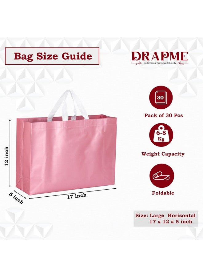 Drapme Large Size Pack of 30 Pcs Matt Metallic Laminated Non-Woven Reusable Eco-Friendly Party Return Gift Bags (Flamingo Pink) (Large 17x12x5 Inch) - Image 2
