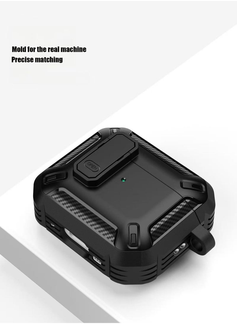 غطاء حماية لسماعات AirPods Pro 3، يأتي مع مجموعة قلم تنظيف، غطاء حماية قابل للقفل لسماعات AirPods Pro 3، غطاء صلب مقاوم للصدمات بمعيار عسكري، مع سلسلة مفاتيح، متوافق مع AirPods Pro 3 2025 (أسود) - Image 4