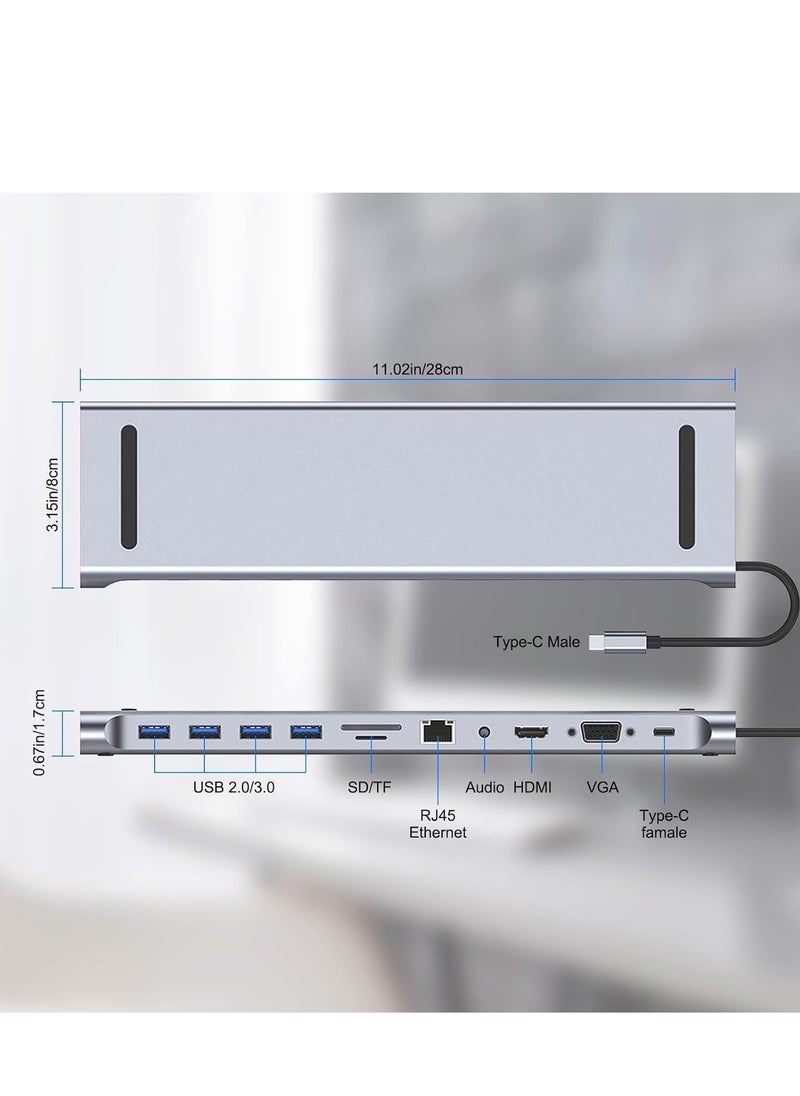 11-in-1 USB C Docking Station with 4K HDMI, VGA, SD/TF Card Reader, 4 USB 3.0 Ports, RJ45 Ethernet – MacBook, Mac Pro, iMac & More – Multi-Port Adapter for Enhanced Productivity & Seamless Connectivity - pzsku/Z3E4707E629A9CCB495BCZ/45/_/1736244442/f5fe5d2c-70bf-448f-b02c-75ca414528f6