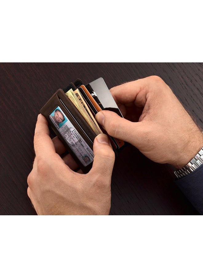 URBAN TRIBE Compact RFID Sleeve Wallet Premium Leather Minimalist Money Clip Card Holder 10 Cards, Texas Brown, Slim - Image 3