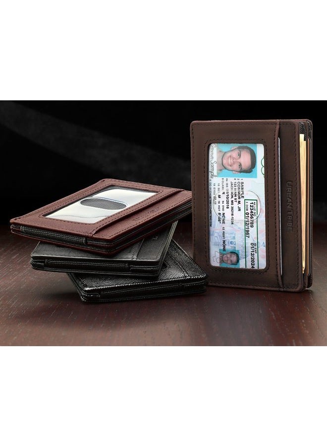 URBAN TRIBE Compact RFID Sleeve Wallet Premium Leather Minimalist Money Clip Card Holder 10 Cards, Texas Brown, Slim - Image 5
