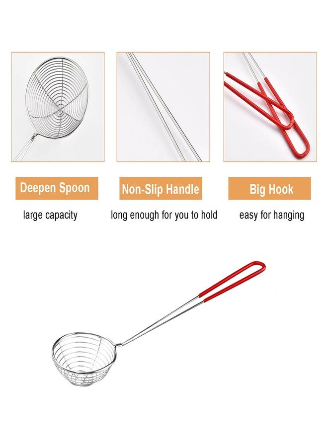 Ragyzity Hot Pot Strainer Spoons, Skimmer Slotted Scoop for Boba Pearls, Stainless Steel Spider Strainer with Handle, Mini Wire Mesh Colander for Cooking (2.5inch, Red) - Image 3