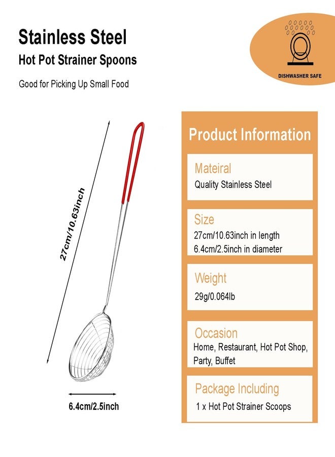 Ragyzity Hot Pot Strainer Spoons, Skimmer Slotted Scoop for Boba Pearls, Stainless Steel Spider Strainer with Handle, Mini Wire Mesh Colander for Cooking (2.5inch, Red) - Image 2