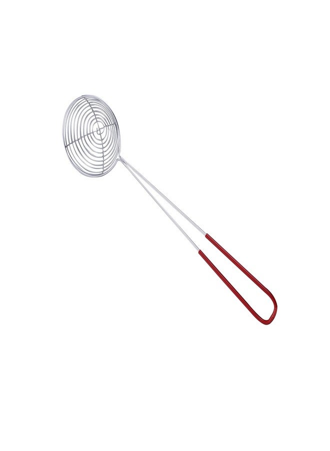 Ragyzity Hot Pot Strainer Spoons, Skimmer Slotted Scoop for Boba Pearls, Stainless Steel Spider Strainer with Handle, Mini Wire Mesh Colander for Cooking (2.5inch, Red) - Image 1