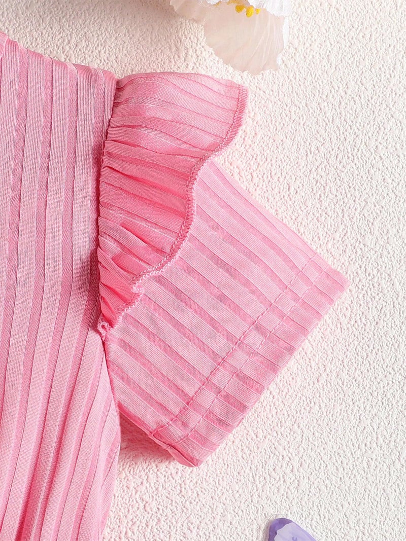 VARMILO Little Girls Dress Casual Tutu Adjustable Waist Princess Party Bow Belt Dress for Everyday Play, Birthday and School Events 7 Years Pink - Image 2