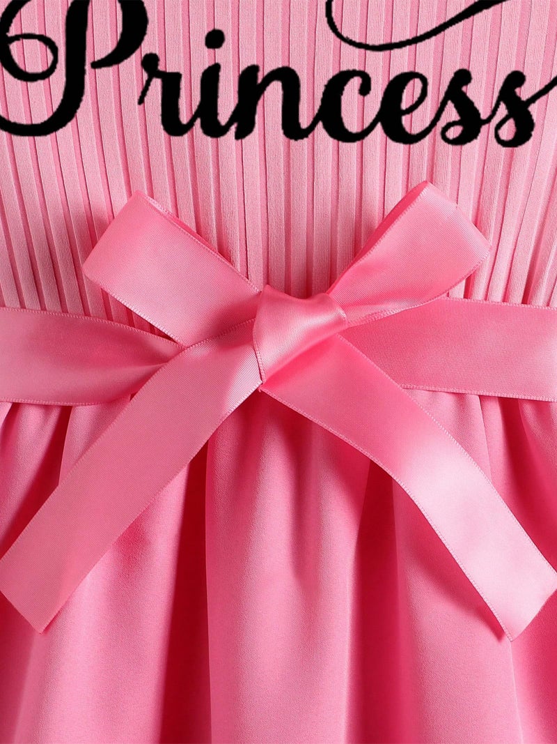 VARMILO Little Girls Dress Casual Tutu Adjustable Waist Princess Party Bow Belt Dress for Everyday Play, Birthday and School Events 7 Years Pink - Image 5