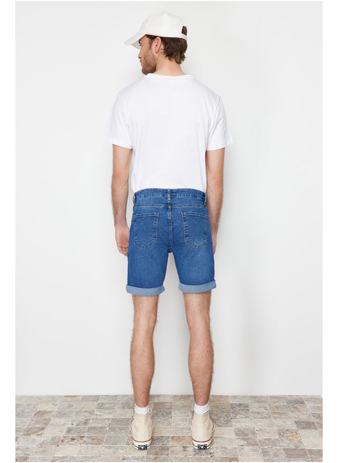 trendyol - Medium Blue Men's Skinny Fit Denim Shorts - Image 1