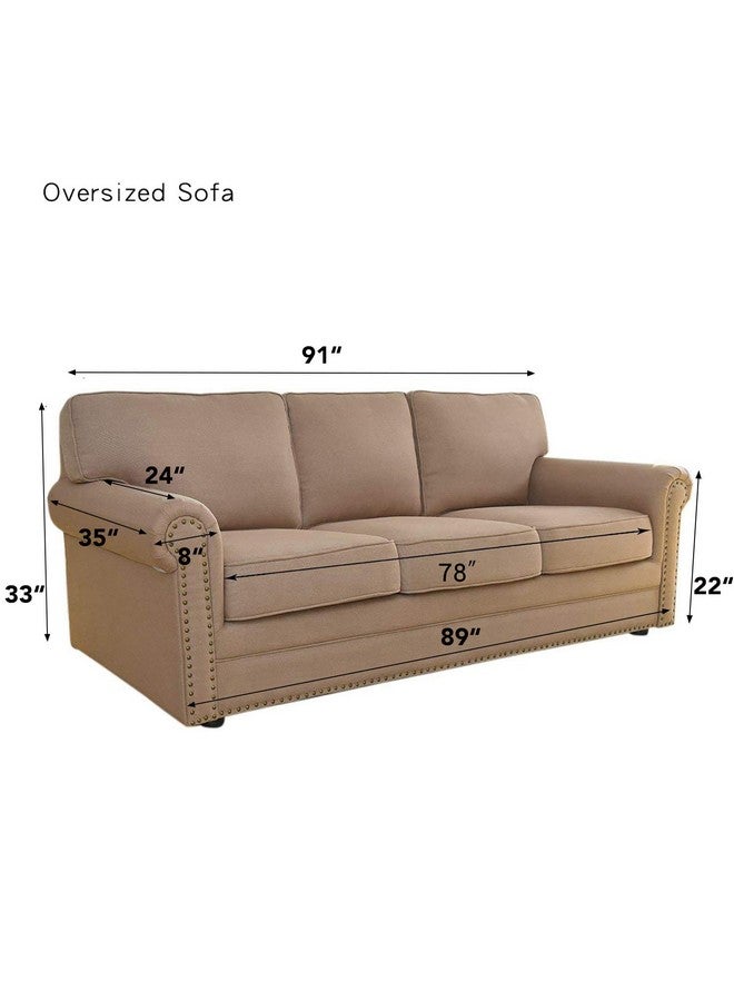Easy-Going Easy-Going Stretch Oversized Sofa Slipcover 1-Piece Sofa Cover Furniture Protector Couch Soft with Elastic Bottom for Kids, Polyester Spandex Jacquard Fabric Small Checks Cream  - Image 4