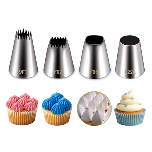 Suuker extra large piping tips set (F02 F06 9FT R22L), stainless steel round piping tip,large star square wide jumbo piping tips,eclair churro meringue for cake cupcake cookie decorating - Image 1
