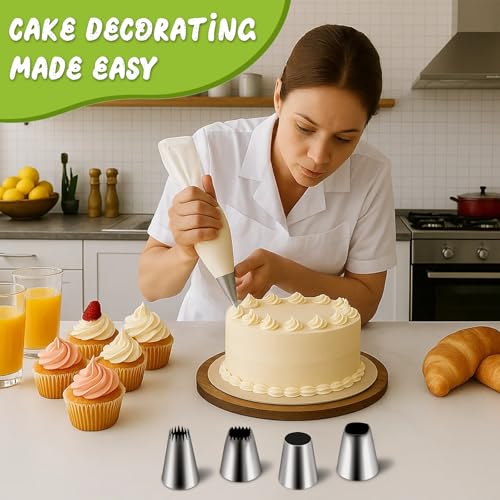 Suuker extra large piping tips set (F02 F06 9FT R22L), stainless steel round piping tip,large star square wide jumbo piping tips,eclair churro meringue for cake cupcake cookie decorating - Image 2
