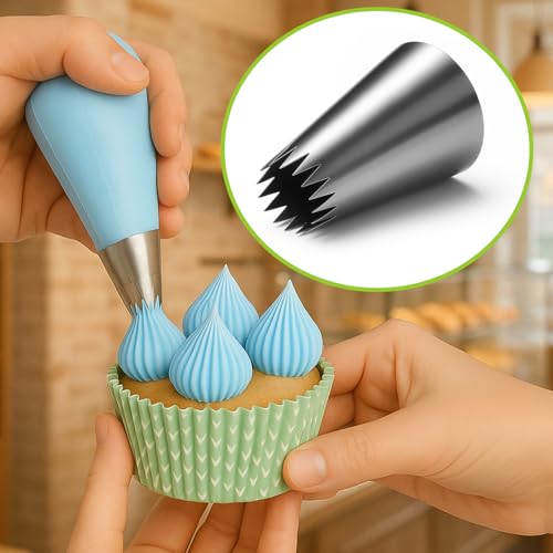 Suuker extra large piping tips set (F02 F06 9FT R22L), stainless steel round piping tip,large star square wide jumbo piping tips,eclair churro meringue for cake cupcake cookie decorating - Image 3
