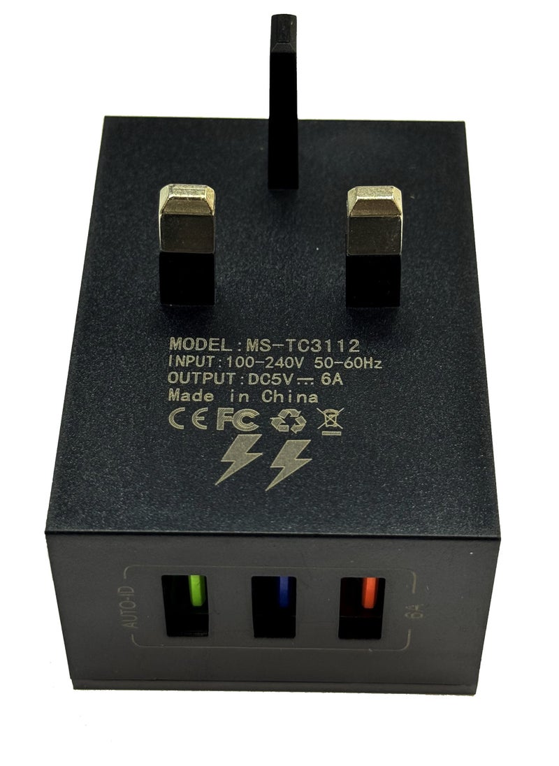 أعجوبة محول السفر العالمي Marvers MS TC3112، 3 منافذ USB مع شحن سريع 6 أمبير، أسود  - Image 3