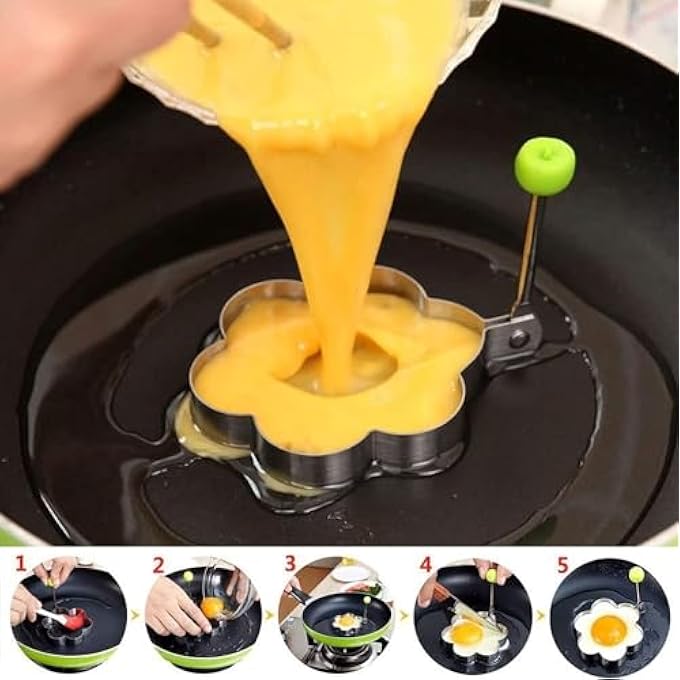 FUIN 5Pcs Set Fried Egg Rings Mold Non Stick For Griddle Pan Egg Shaper Pancake Maker With Handle Stainless Steel Egg Form For Frying Cooking - Image 4