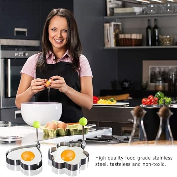 FUIN 5Pcs Set Fried Egg Rings Mold Non Stick For Griddle Pan Egg Shaper Pancake Maker With Handle Stainless Steel Egg Form For Frying Cooking - Image 3