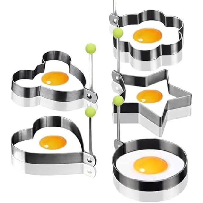 FUIN 5Pcs Set Fried Egg Rings Mold Non Stick For Griddle Pan Egg Shaper Pancake Maker With Handle Stainless Steel Egg Form For Frying Cooking - Image 1