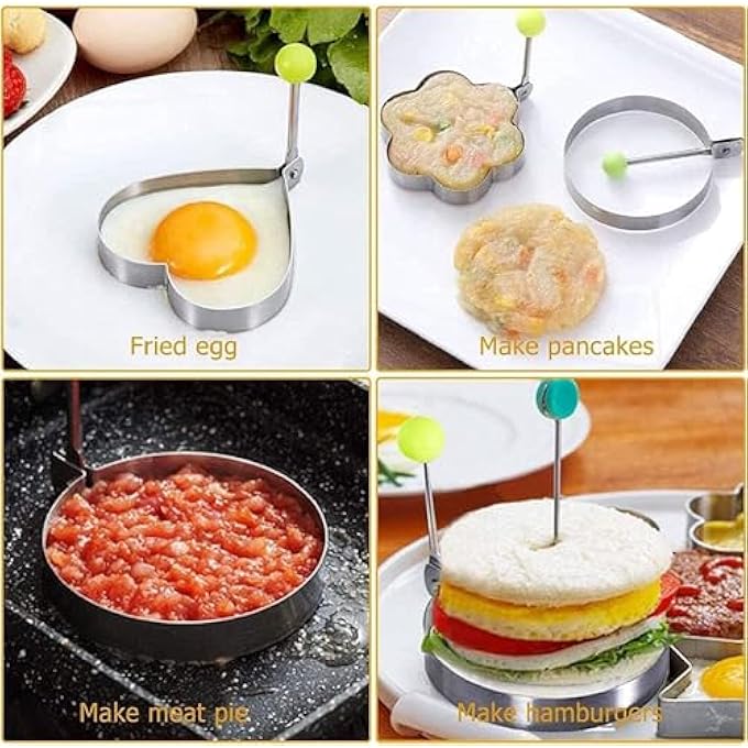 FUIN 5Pcs Set Fried Egg Rings Mold Non Stick For Griddle Pan Egg Shaper Pancake Maker With Handle Stainless Steel Egg Form For Frying Cooking - Image 5